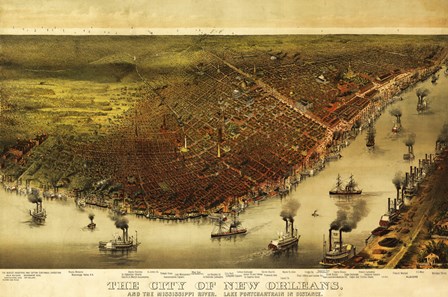 New Orleans &amp; Mississippi River Map by Lantern Press art print
