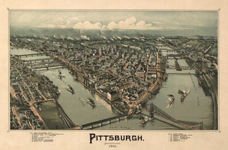 Pittsburgh Map, 1902 by Lantern Press art print