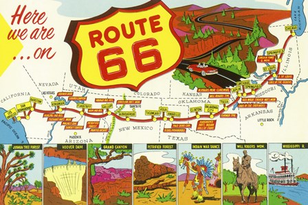 Route 66 Here We Are by Lantern Press art print