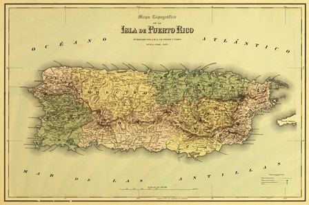 Island of Puerto Rico Map by Lantern Press art print