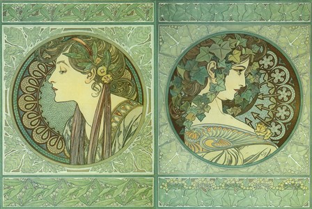 Green Medallions by Alphonse Mucha art print