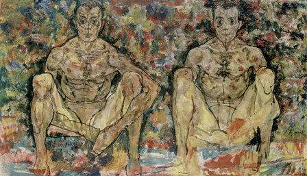 Two Squatting Men  (Double Self-Portrait), 1918 by Egon Schiele art print