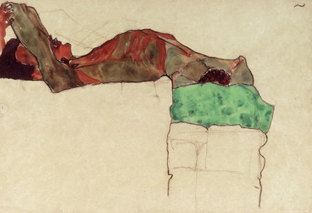 Reclining Male Nude With Green Cloth, 1910 by Egon Schiele art print