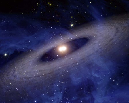 Planets and Asteroids circle around two suns by Stocktrek Images art print