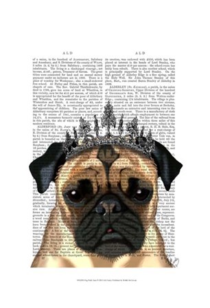 Pug With Tiara by Fab Funky art print