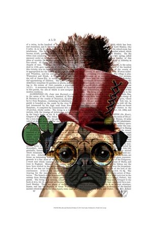 Pug with Steampunk Style Top Hat by Fab Funky art print