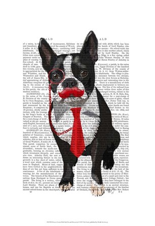 Boston Terrier With Red Tie and Moustache by Fab Funky art print