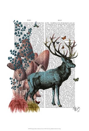 Turquoise Deer in Mushroom Forest by Fab Funky art print
