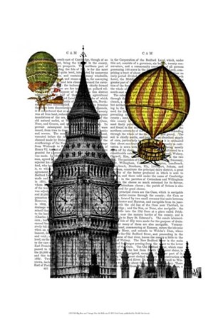 Big Ben and Vintage Hot Air Balloons by Fab Funky art print