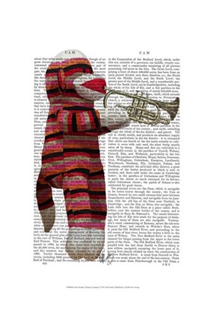 Sock Monkey Playing Trumpet by Fab Funky art print