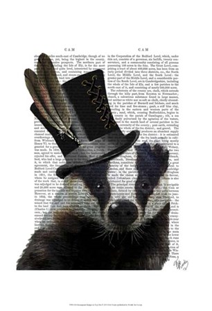 Steampunk Badger in Top Hat by Fab Funky art print