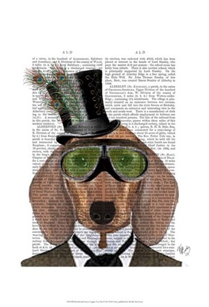 Dachshund Green Goggles Top Hat by Fab Funky art print