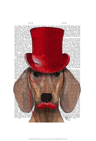 Dachshund With Red Top Hat and Moustache by Fab Funky art print