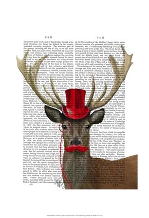 Deer with Red Top Hat and Moustache by Fab Funky art print