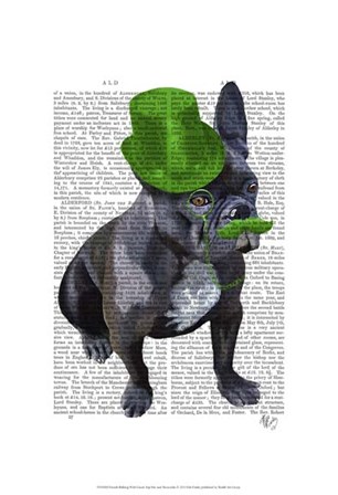French Bulldog With Green Top Hat and Moustache by Fab Funky art print