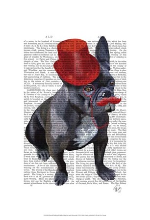 French Bulldog With Red Top Hat and Moustache by Fab Funky art print