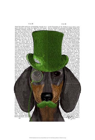Dachshund with Green Top Hat Black Tan by Fab Funky art print
