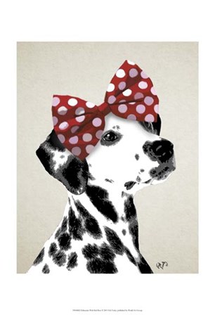 Dalmatian With Red Bow by Fab Funky art print