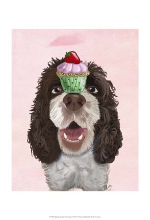 Springer Spaniel with Cupcake by Fab Funky art print