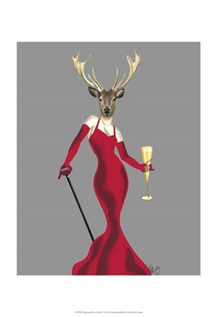 Glamour Deer in Red by Fab Funky art print