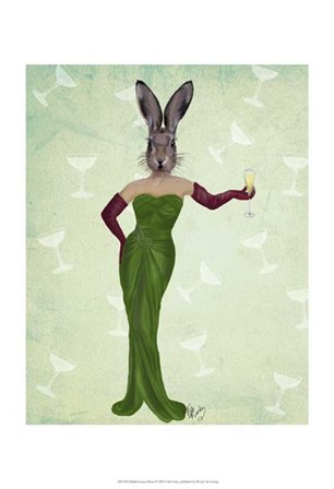 Rabbit Green Dress by Fab Funky art print