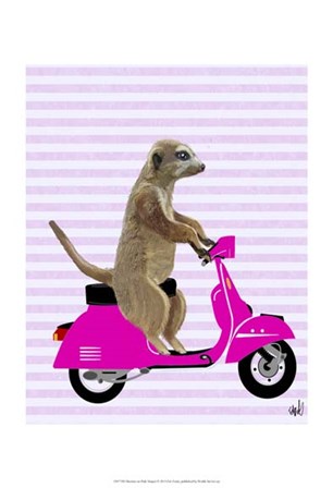 Meerkat on Pink Moped by Fab Funky art print