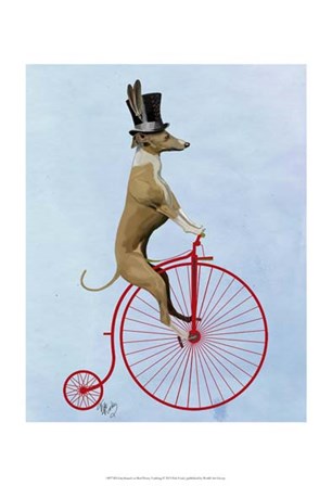 Greyhound on Red Penny Farthing by Fab Funky art print