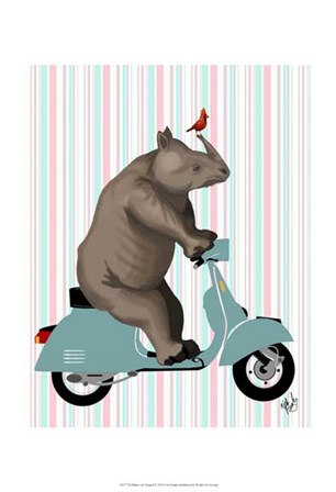Rhino on Moped by Fab Funky art print