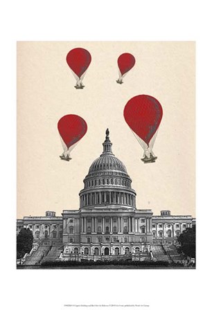 US Capitol Building and Red Hot Air Balloons by Fab Funky art print