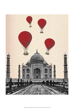 Taj Mahal and Red Hot Air Balloons by Fab Funky art print