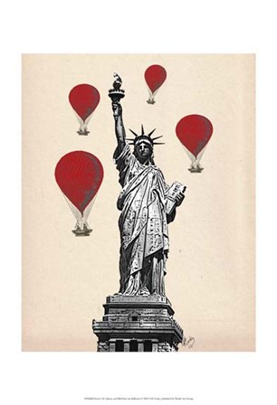 Statue Of Liberty and Red Hot Air Balloons by Fab Funky art print