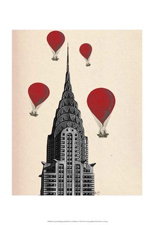 Chrysler Building and Red Hot Air Balloons by Fab Funky art print