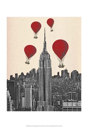 Empire State Building and Red Hot Air Balloons by Fab Funky art print