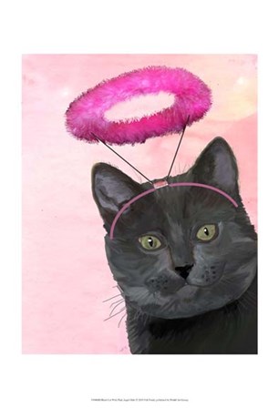 Black Cat With Pink Angel Halo by Fab Funky art print