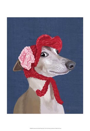 Greyhound with Red Woolly Hat by Fab Funky art print