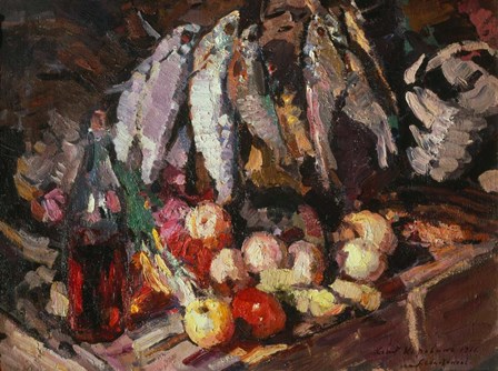 Still Life with Fish, Wine, and Fruit by Konstantin Korovin art print