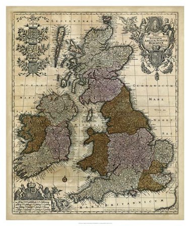 Map of England, Scotland &amp; Ireland art print