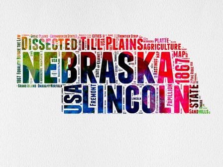 Nebraska Watercolor Word Cloud by Naxart art print