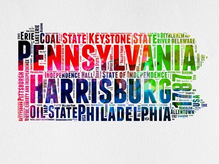 Pennsylvania Watercolor Word Cloud by Naxart art print