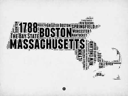 Massachusetts Word Cloud 2 by Naxart art print