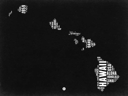 Hawaii Black and White Map by Naxart art print