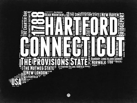 Connecticut Black and White Map by Naxart art print