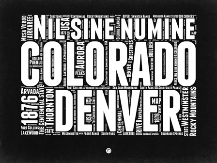 Colorado Black and White Map by Naxart art print
