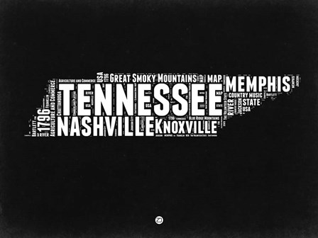Tennessee Black and White Map by Naxart art print