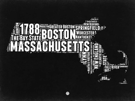 Massachusetts Black and White Map by Naxart art print