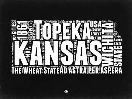 Kansas Black and White Map by Naxart art print