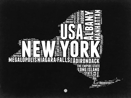 New York Black and White Map by Naxart art print