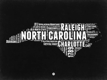 North Carolina Black and White Map by Naxart art print