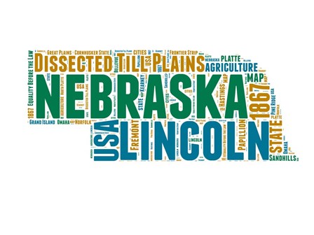 Nebraska Word Cloud Map by Naxart art print
