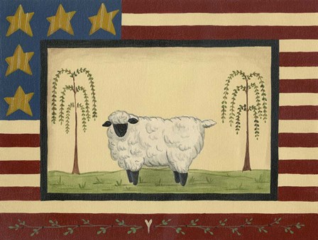Sheep With Flag Border by Debbie McMaster art print